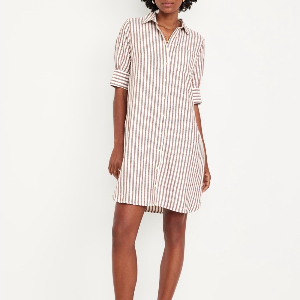 Striped Button-Down Shirt Dress